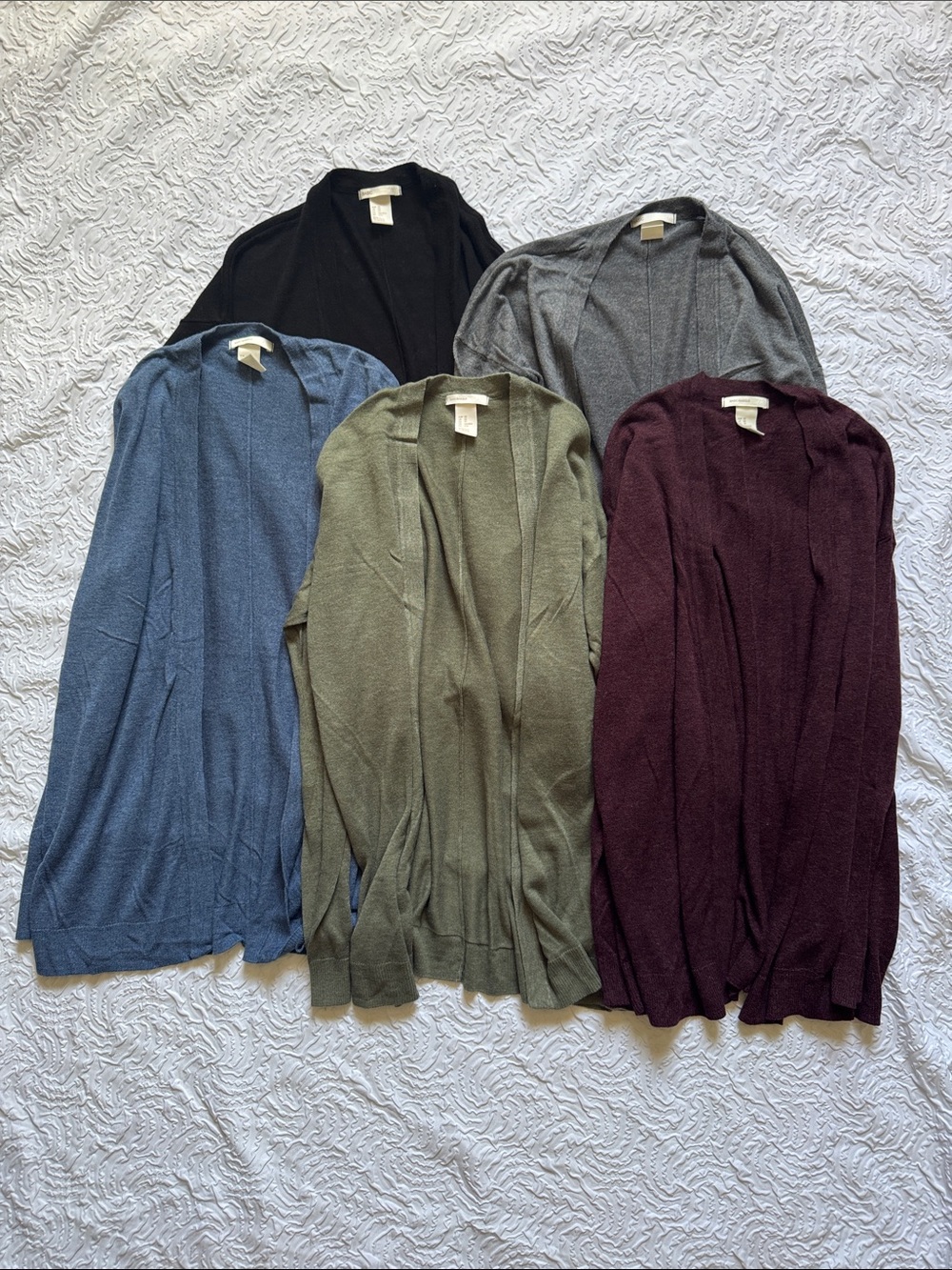 Lot of 5 Lightweight Open Cardigans - Black, Gray, Blue, Olive, Burgundy